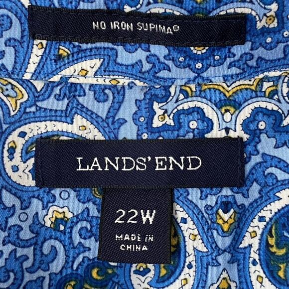 Lands End Women Paisley Button Up Top Size 22W No Iron Supima Boho Office Career - Picture 4 of 9